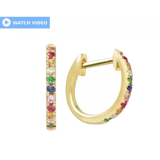 Rainbow Hoop Earrings / 14k Gold Multi Color Hoop Earrings / Anniversary Gift / Birthday Gift / Graduation Gift / Bridal Gift / Wedding Gift