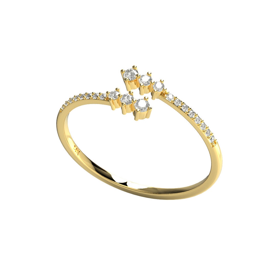 Diamond Spiral Cuff Ring / 14k Gold Spiral Diamond Cuff Ring / Anniversary Ring / Wedding Band / Stacking Ring / Bridal Gift / Birthday Gift