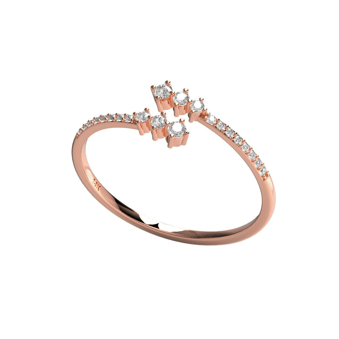 Diamond Spiral Cuff Ring / 14k Gold Spiral Diamond Cuff Ring / Anniversary Ring / Wedding Band / Stacking Ring / Bridal Gift / Birthday Gift