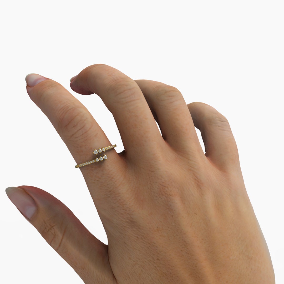 Diamond Spiral Cuff Ring / 14k Gold Spiral Diamond Cuff Ring / Anniversary Ring / Wedding Band / Stacking Ring / Bridal Gift / Birthday Gift