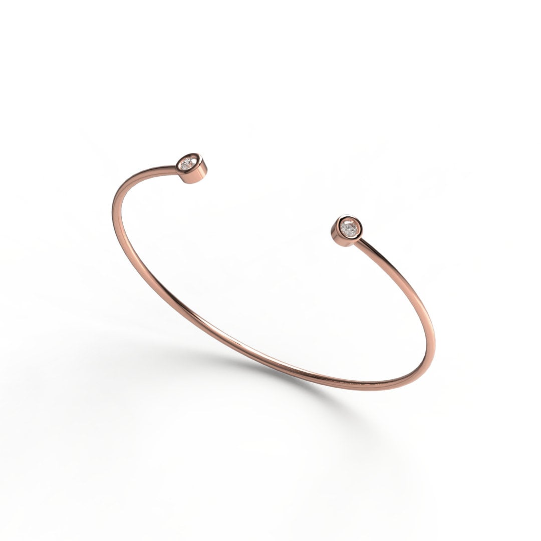 Bezel Diamond Bangle / 14k Gold Diamond Cuff Bracelet / Birthday Gift / Dainty Diamond Bangle / Diamond Gift Ideas / Diamond Gift for Her