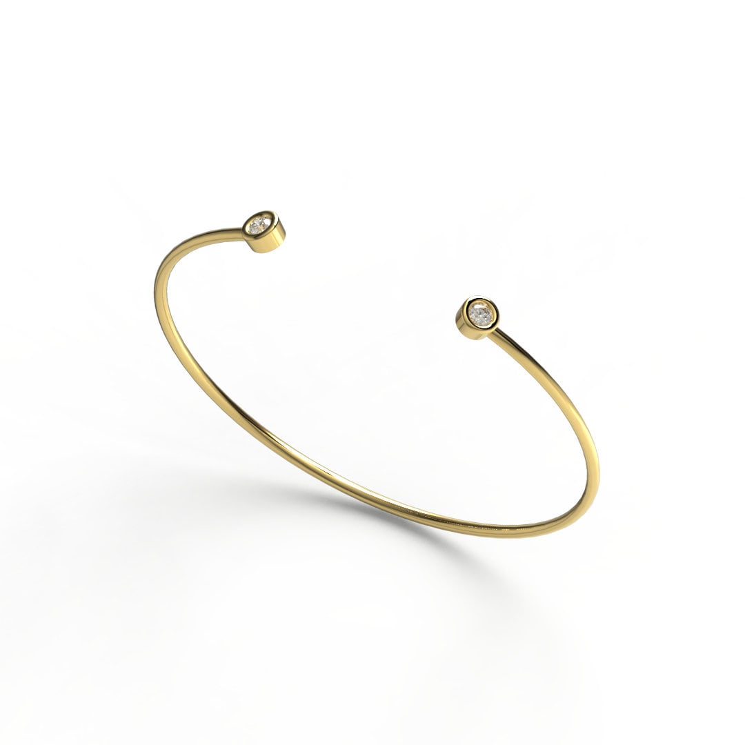 Bezel Diamond Bangle / 14k Gold Diamond Cuff Bracelet / Birthday Gift / Dainty Diamond Bangle / Diamond Gift Ideas / Diamond Gift for Her