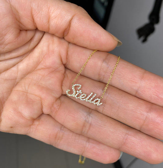 Diamond Name Necklace / 14k Personalized Diamond Name Necklace / Dainty Name Necklace / Birthday Gift / Diamond Gift Ideas