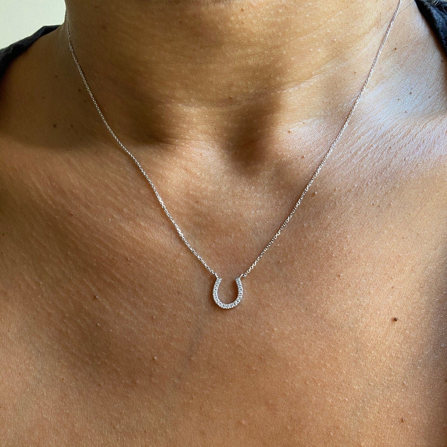 Diamond Horseshoe Necklace / 14k Gold Diamond Horseshoe Necklace / Layer Necklace / Birthday Gift / Graduation Gift / Anniversary Gift
