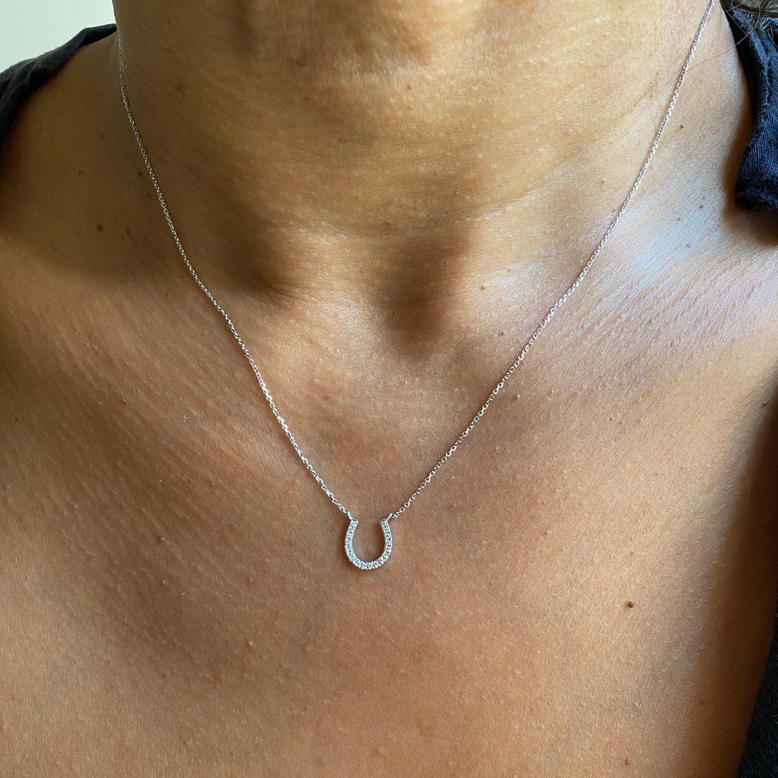 Diamond Horseshoe Necklace / 14k Gold Diamond Horseshoe Necklace / Layer Necklace / Birthday Gift / Graduation Gift / Anniversary Gift