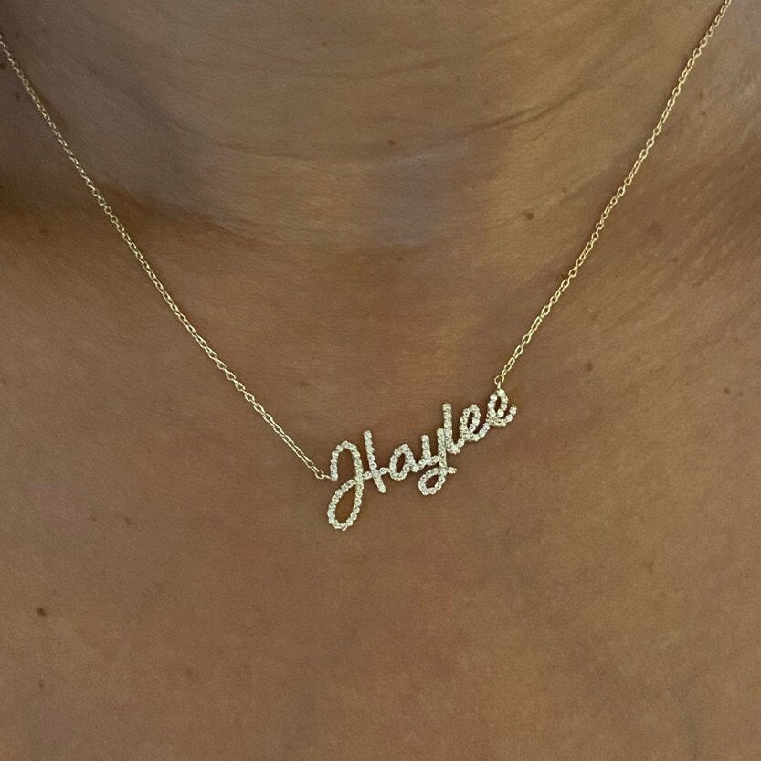 Diamond Name Necklace / 14k Personalized Diamond Name Necklace / Dainty Name Necklace / Birthday Gift / Diamond Gift Ideas