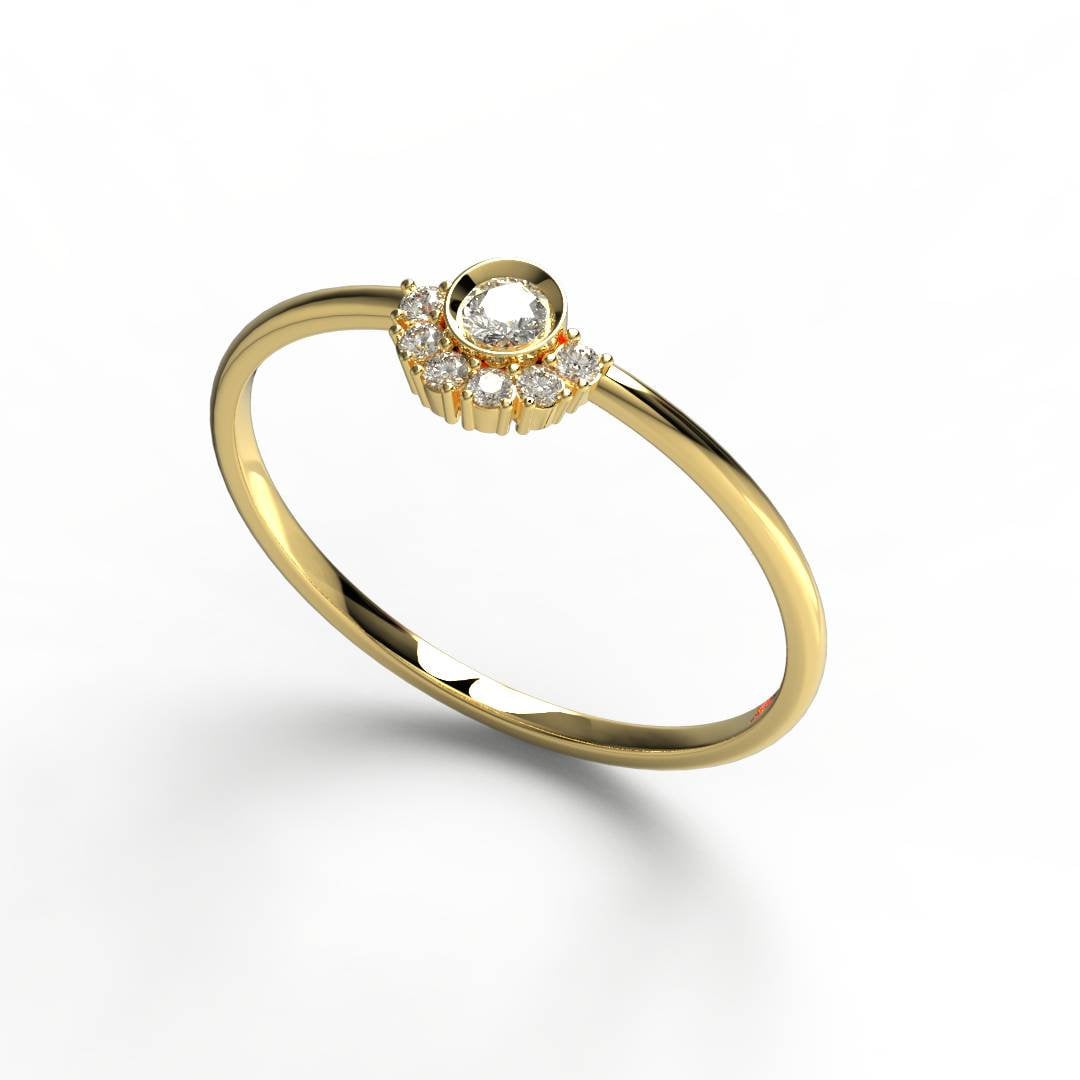 Round Diamond Stacking Ring / 14k Gold Bezel Round Diamond Wedding Band / Engagement Ring / Diamond Stacking Ring / Diamond Wedding Ring