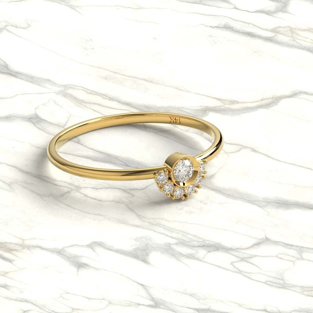 Round Diamond Stacking Ring / 14k Gold Bezel Round Diamond Wedding Band / Engagement Ring / Diamond Stacking Ring / Diamond Wedding Ring