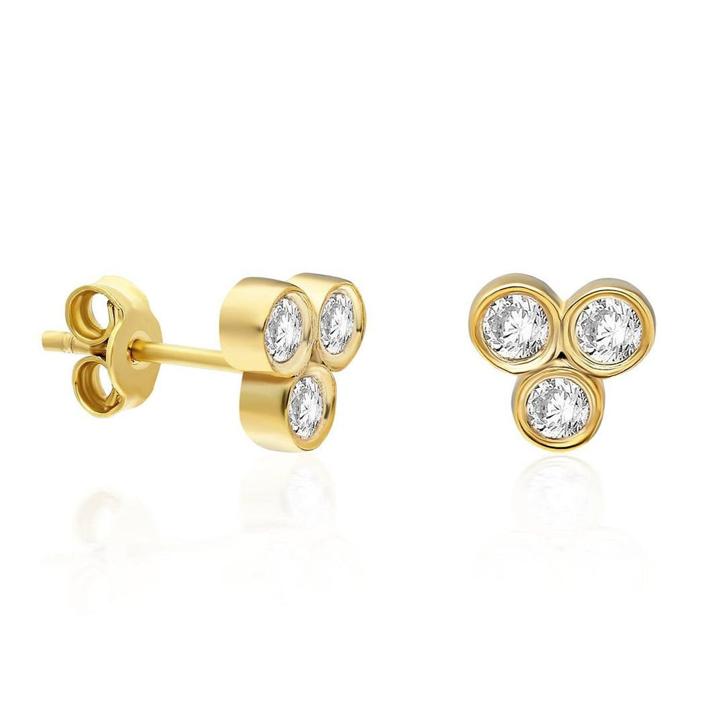 Trila Bezel Studs / Diamond Three Stone Stud Earrings / Anniversary Gift / Birthday Gift / Bridal Gift / Anniversary Gift / Diamond Gifts