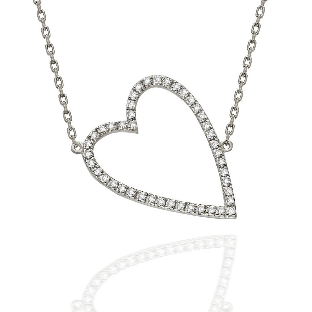 Diamond Heart Necklace / 14k Gold Diamond Heart Necklace / Tilted Heart Necklace / Birthday Gift / Graduation Gift / Anniversary Gift /