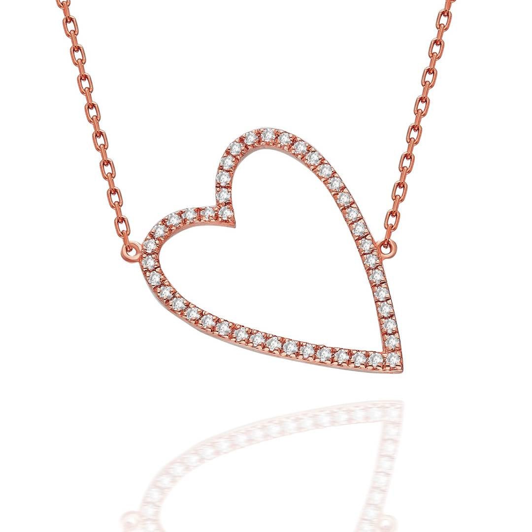 Diamond Heart Necklace / 14k Gold Diamond Heart Necklace / Tilted Heart Necklace / Birthday Gift / Graduation Gift / Anniversary Gift /