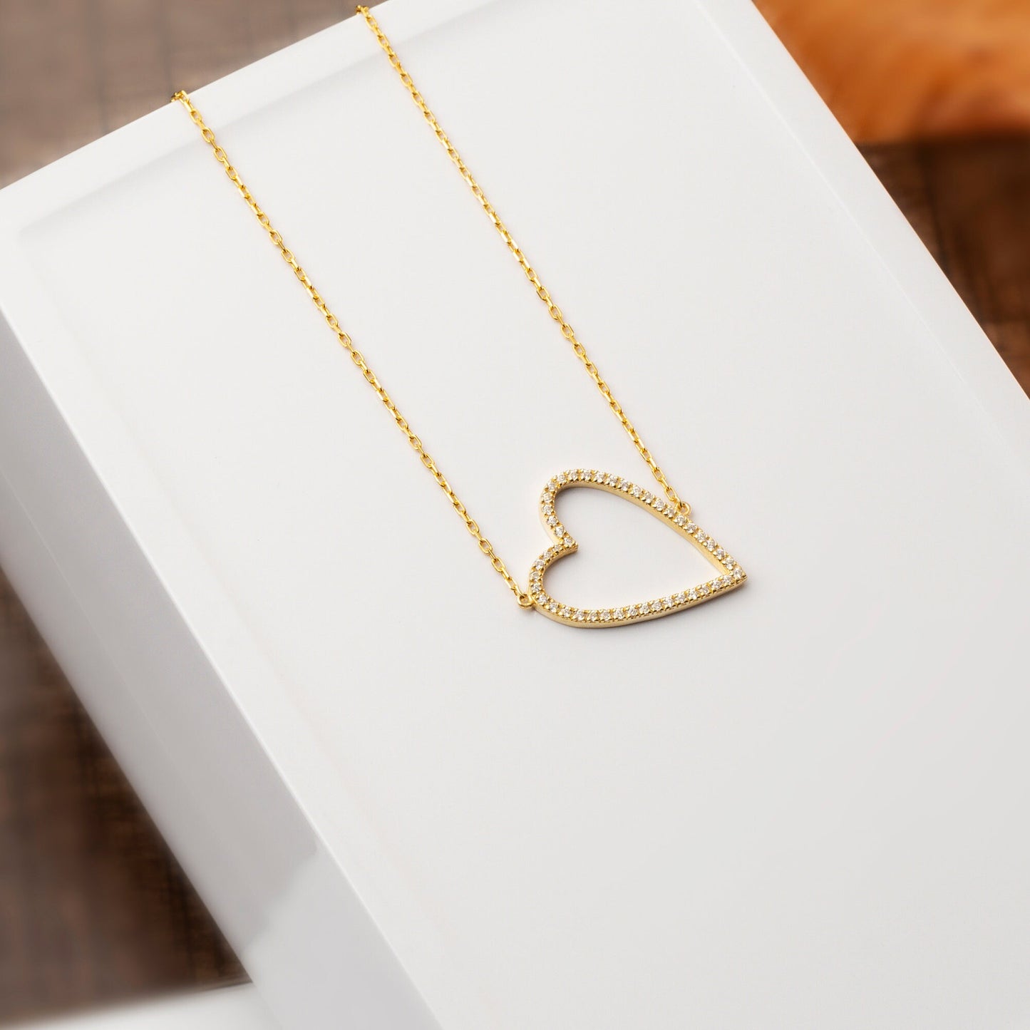 Diamond Heart Necklace / 14k Gold Diamond Heart Necklace / Tilted Heart Necklace / Birthday Gift / Graduation Gift / Anniversary Gift /