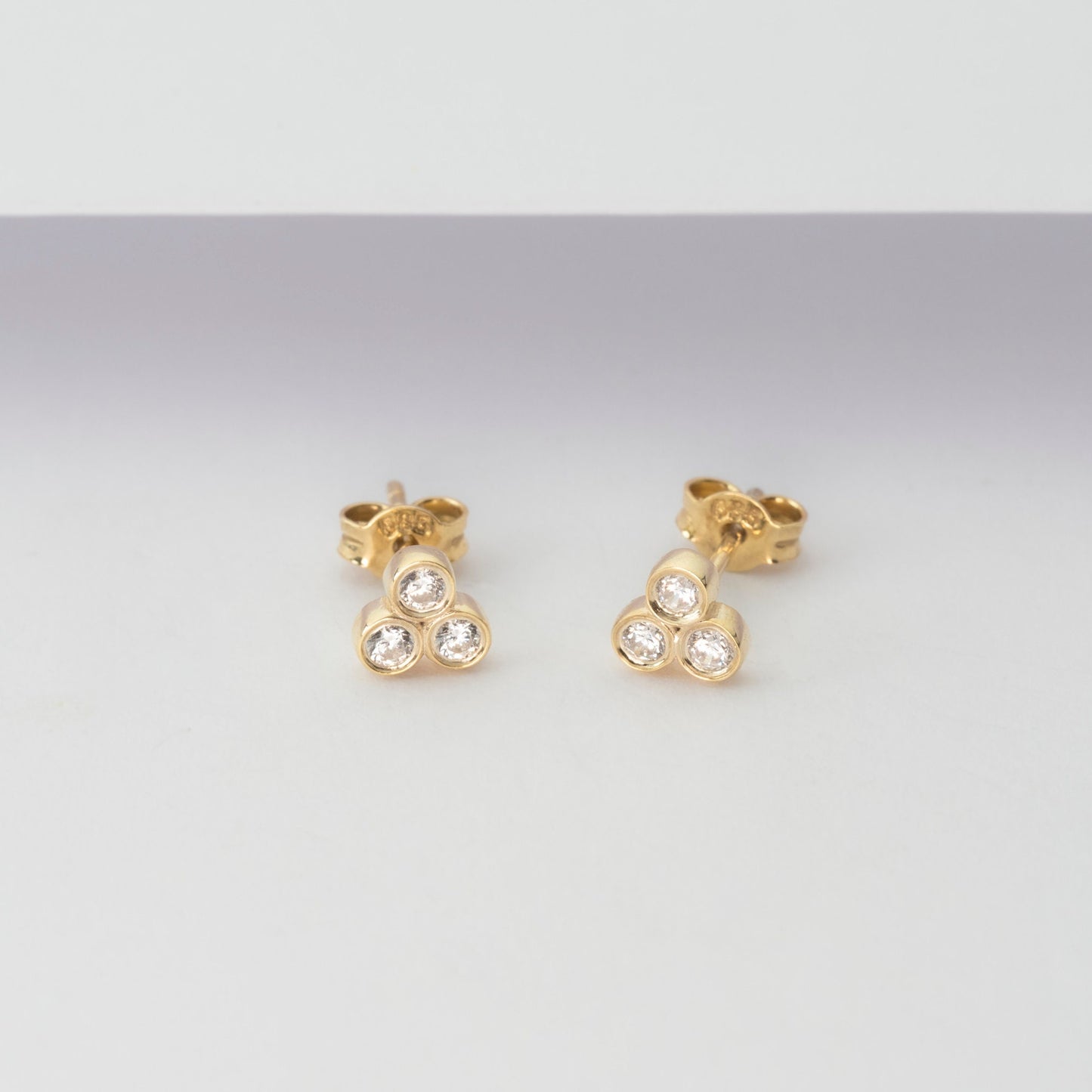 Trila Bezel Studs / Diamond Three Stone Stud Earrings / Anniversary Gift / Birthday Gift / Bridal Gift / Anniversary Gift / Diamond Gifts