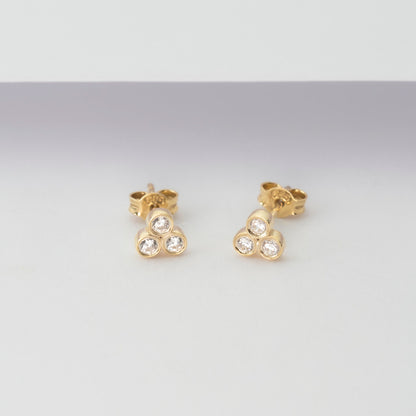 Trila Bezel Studs / Diamond Three Stone Stud Earrings / Anniversary Gift / Birthday Gift / Bridal Gift / Anniversary Gift / Diamond Gifts