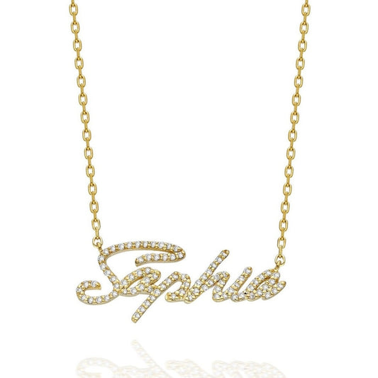 Diamond Name Necklace / 14k Personalized Diamond Name Necklace / Dainty Personalized Diamond Letter Necklace / Script Name Necklace