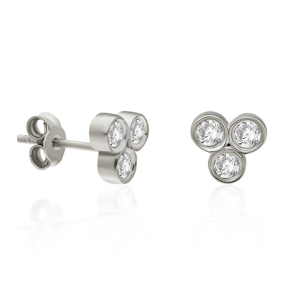 Trila Bezel Studs / Diamond Three Stone Stud Earrings / Anniversary Gift / Birthday Gift / Bridal Gift / Anniversary Gift / Diamond Gifts