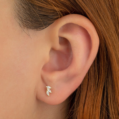 Diamond Studs Earrings / 14k Gold Marquise Diamond Stud Earrings/ Diamond Bar Studs / Diamond Anniversary Gift / Birthday Gift