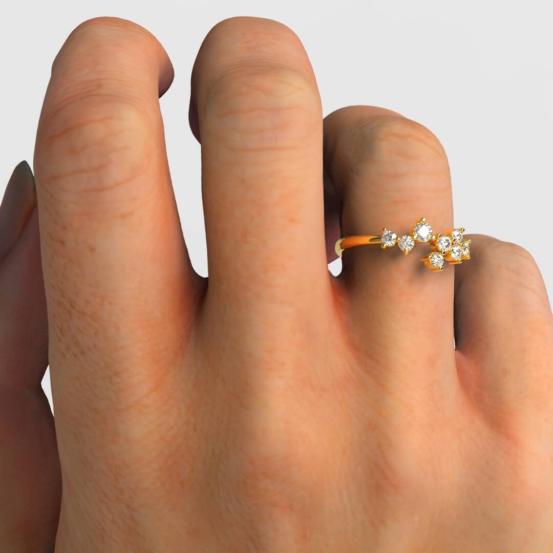 Diamond Cluster Stacking Ring / 14k Gold Round Diamond Wedding Band / Diamond Stacking Ring / Diamond Stacking Ring / Wedding Ring