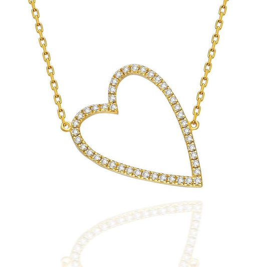 Diamond Heart Necklace / 14k Gold Diamond Heart Necklace / Tilted Heart Necklace / Birthday Gift / Graduation Gift / Anniversary Gift /