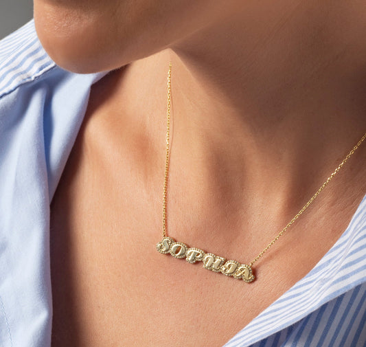 Diamond Name Necklace / 14k Personalized Diamond Name Necklace / Personalized Diamond Letter Necklace / Birthday Gift / Diamond Gift Ideas