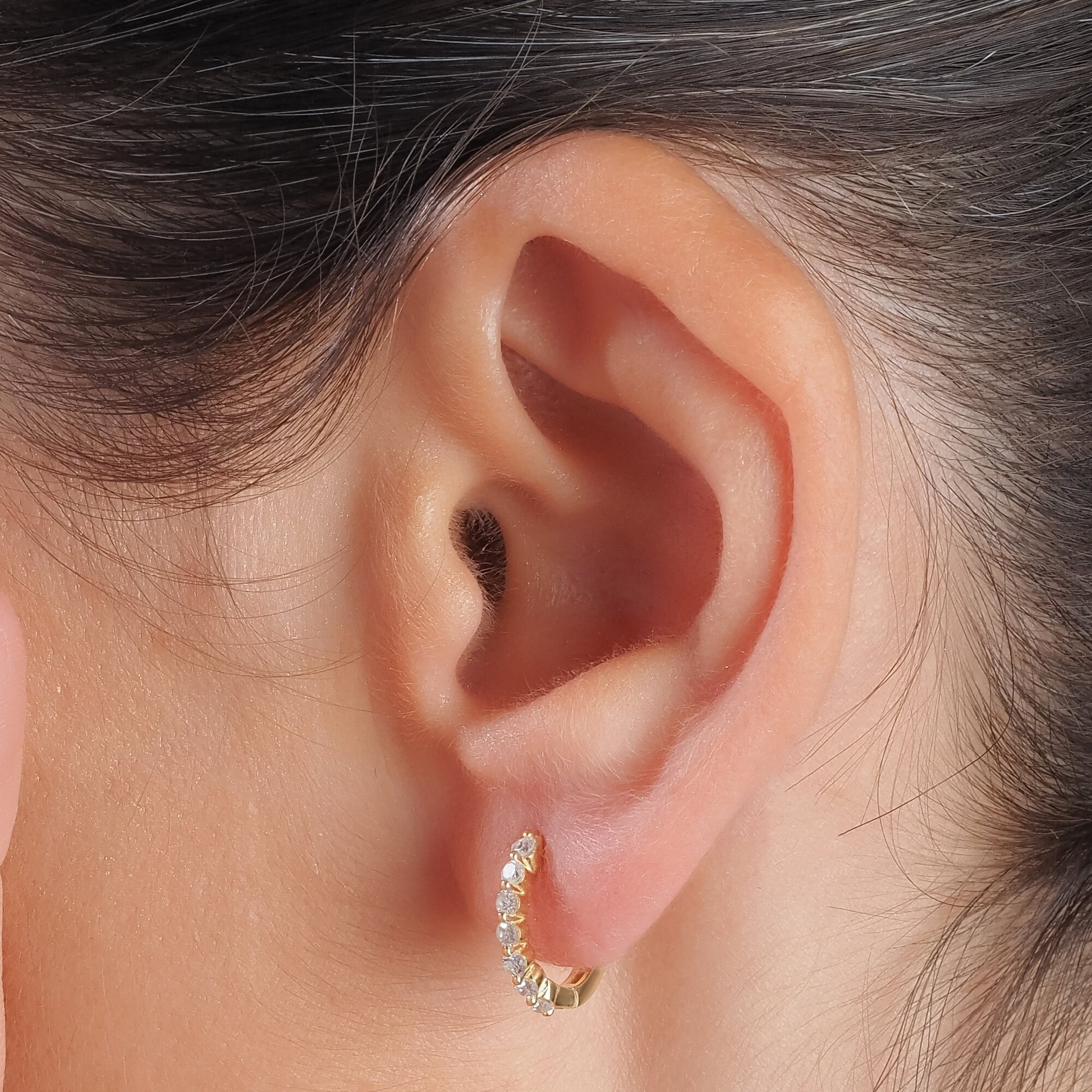 Diamond Hoop Earrings / 14k Diamond Hoops / Floating Diamond Hoops / Diamond Huggie Earrings/ Gift