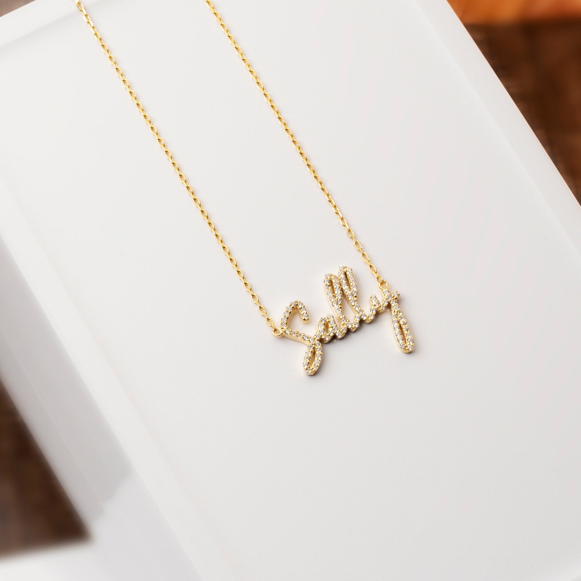 Diamond Name Necklace / 14k Dainty Diamond Script Name Necklace / Personalized Diamond Letter Necklace / Birthday Gift / Diamond Gift Ideas
