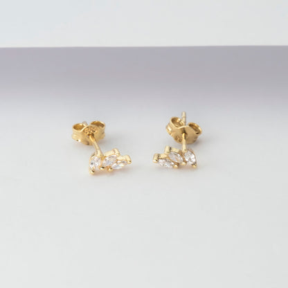 Diamond Studs Earrings / 14k Gold Marquise Diamond Stud Earrings/ Diamond Bar Studs / Diamond Anniversary Gift / Birthday Gift