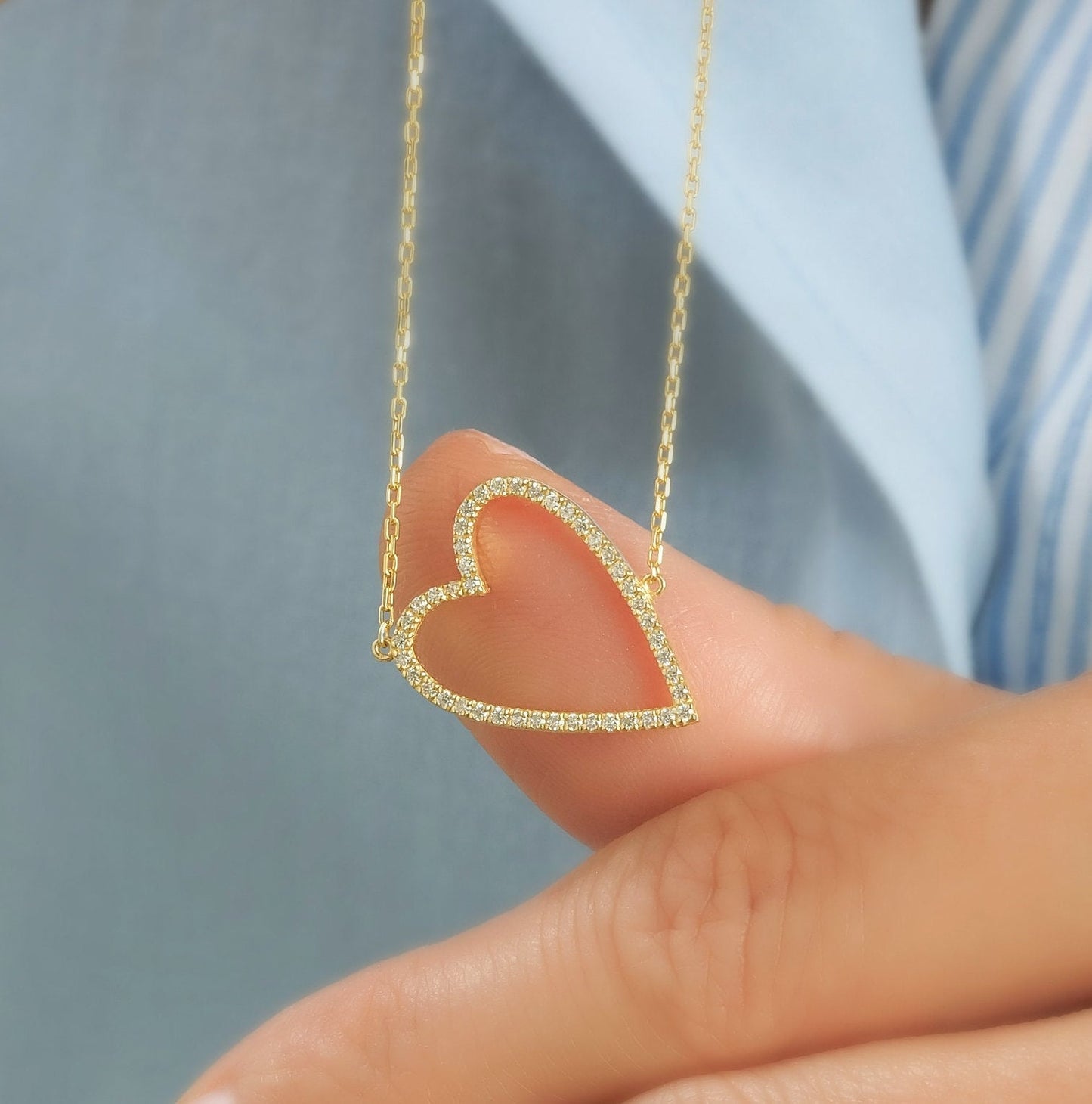 Diamond Heart Necklace / 14k Gold Diamond Heart Necklace / Tilted Heart Necklace / Birthday Gift / Graduation Gift / Anniversary Gift /