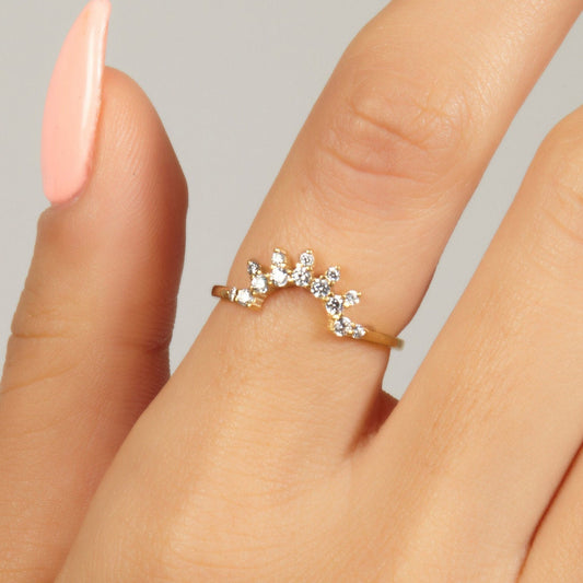 Curved Diamond Wedding Ring / 14k Gold Curved Diamond Wedding Band / Stacking Ring / Diamond Nesting Ring / Bridal Gift / Diamond Gift Ideas