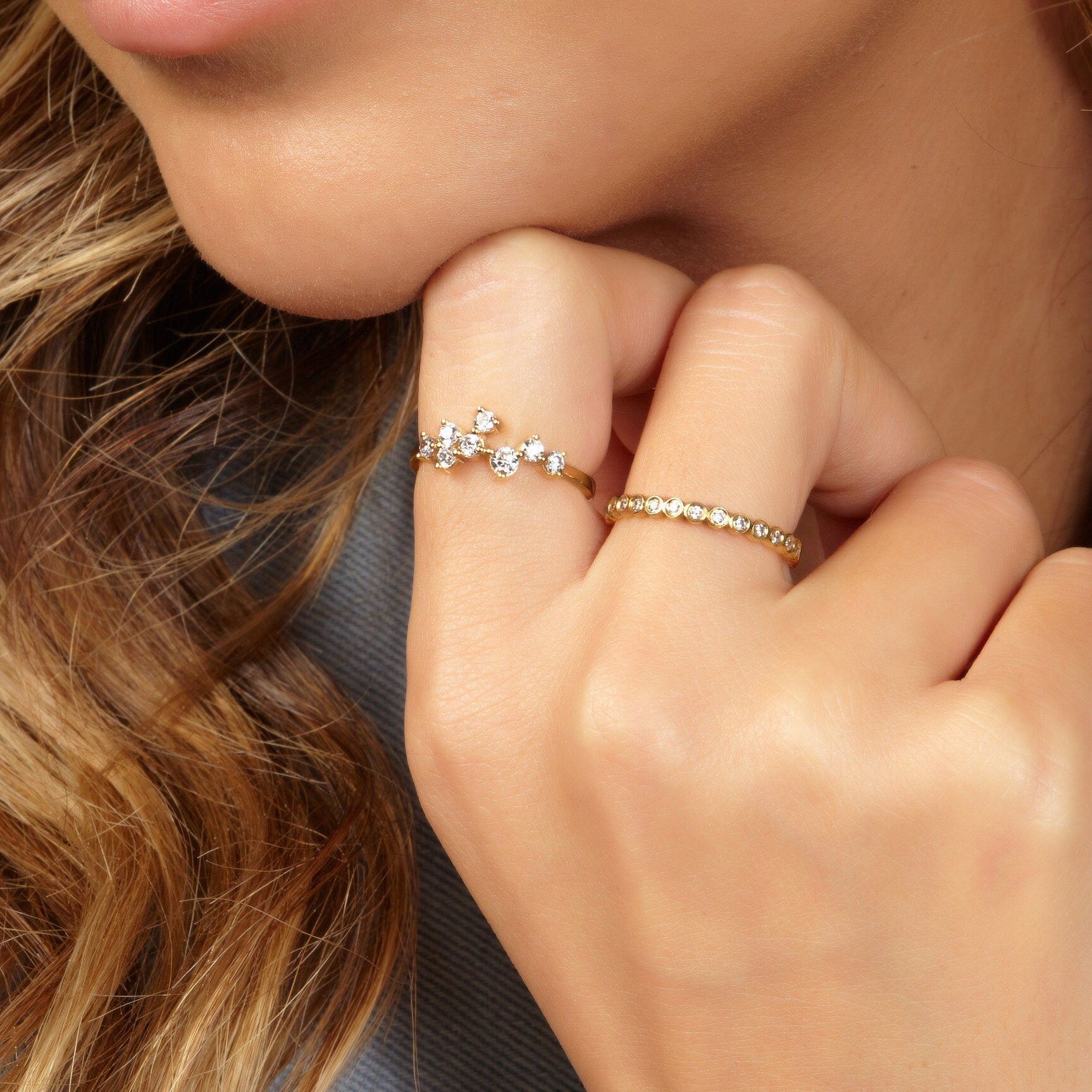 Diamond Cluster Stacking Ring / 14k Gold Round Diamond Wedding Band / Diamond Stacking Ring / Diamond Stacking Ring / Wedding Ring