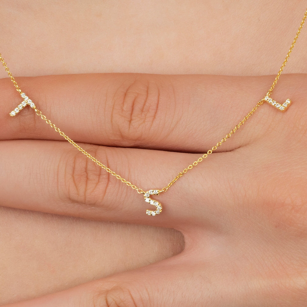 Diamond Initial Necklace / 14k Personalized Pave Diamond Initial Necklace / Diamond Name Necklace / Anniversary Gift / Graduation Gift