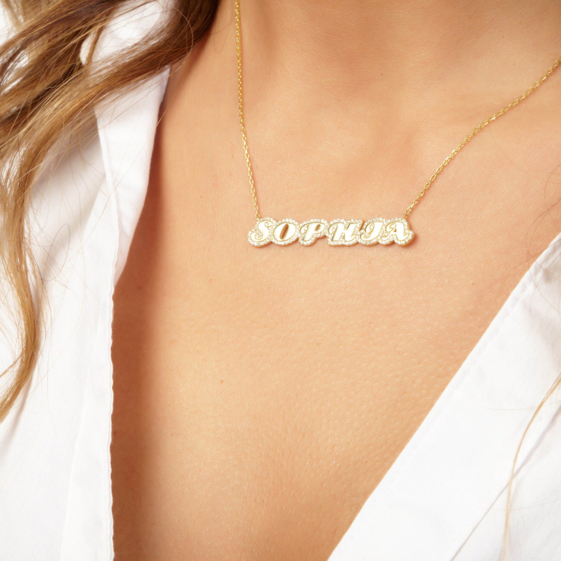 Diamond Name Necklace / 14k Personalized Diamond Name Necklace / Personalized Diamond Letter Necklace / Birthday Gift / Diamond Gift Ideas
