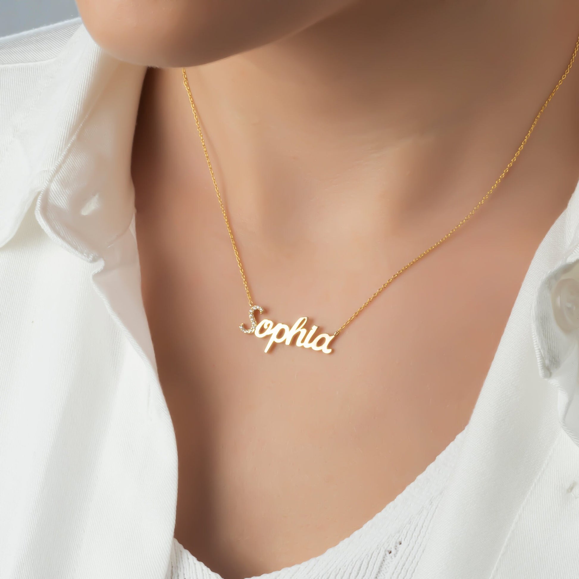 Diamond Name Necklace / 14k Personalized Diamond Name Necklace / Personalized Diamond Letter Necklace / Birthday Gift / Diamond Gift Ideas