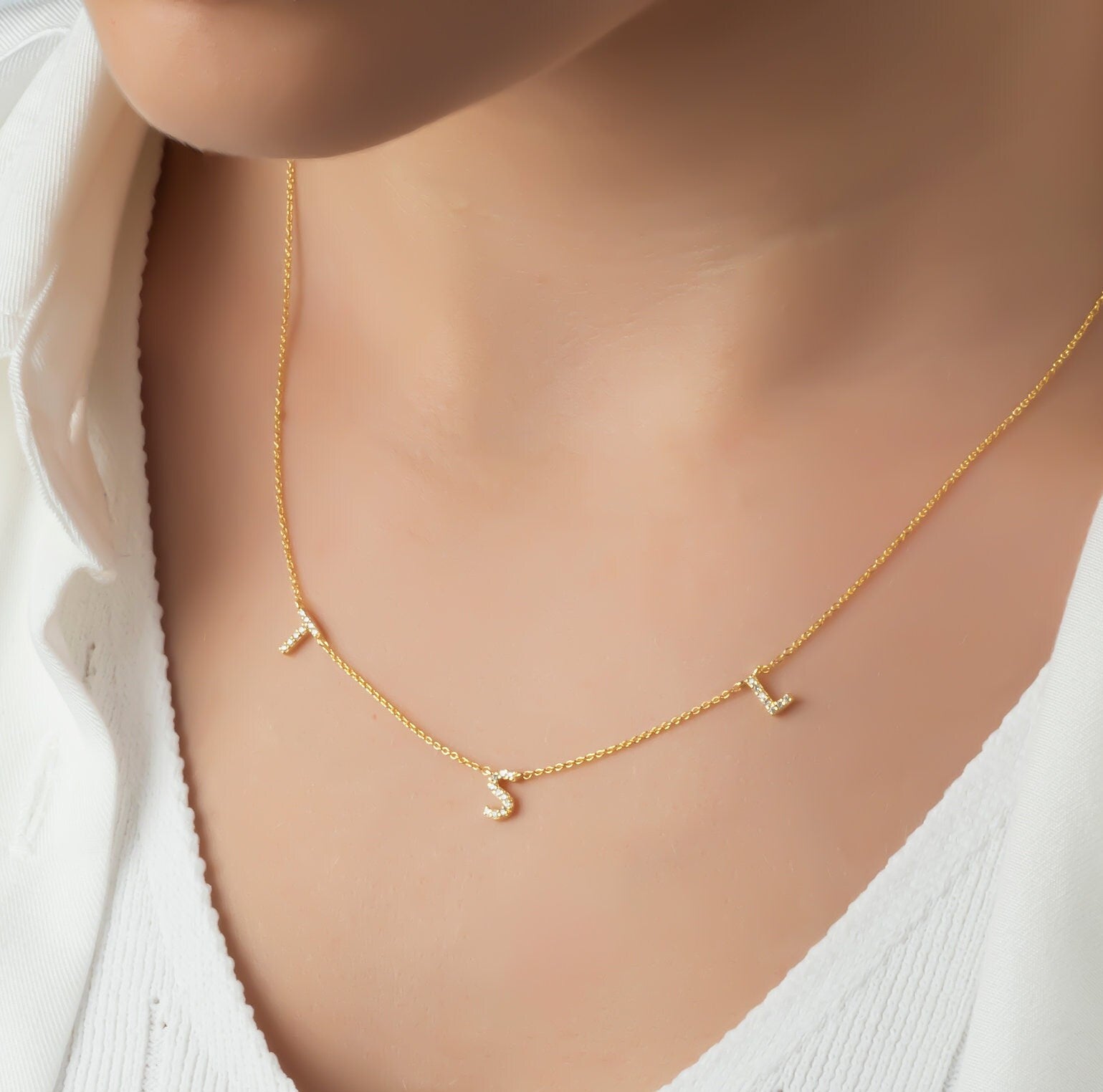 Diamond Initial Necklace / 14k Personalized Pave Diamond Initial Necklace / Diamond Name Necklace / Anniversary Gift / Graduation Gift