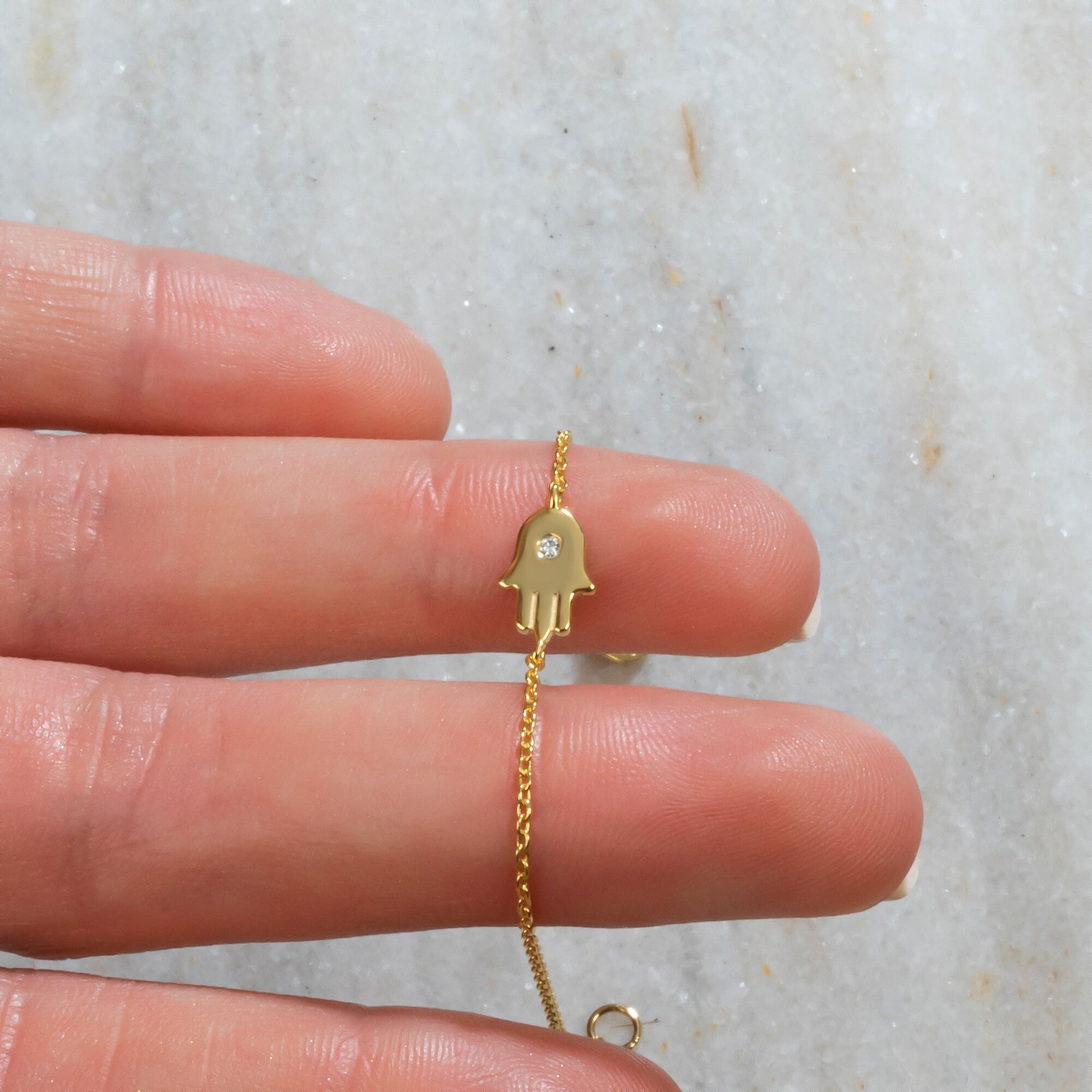 Diamond Hamsa Bracelet / 14k Single Diamond Hamsa Protection Bracelet / Protection Jewelry / Holiday Gift / Birthday Gift