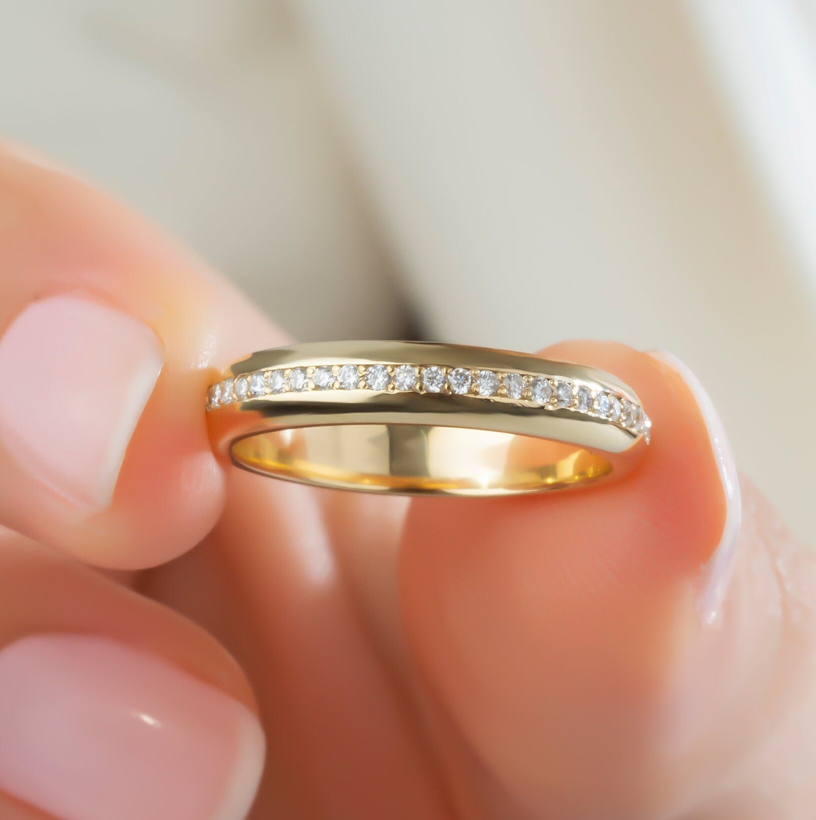 Diamond Wedding Band / 14k Gold Half Eternity Channel Set Diamond Wedding Ring / Diamond Anniversary Ring / Birthday Gift / Wedding Gift