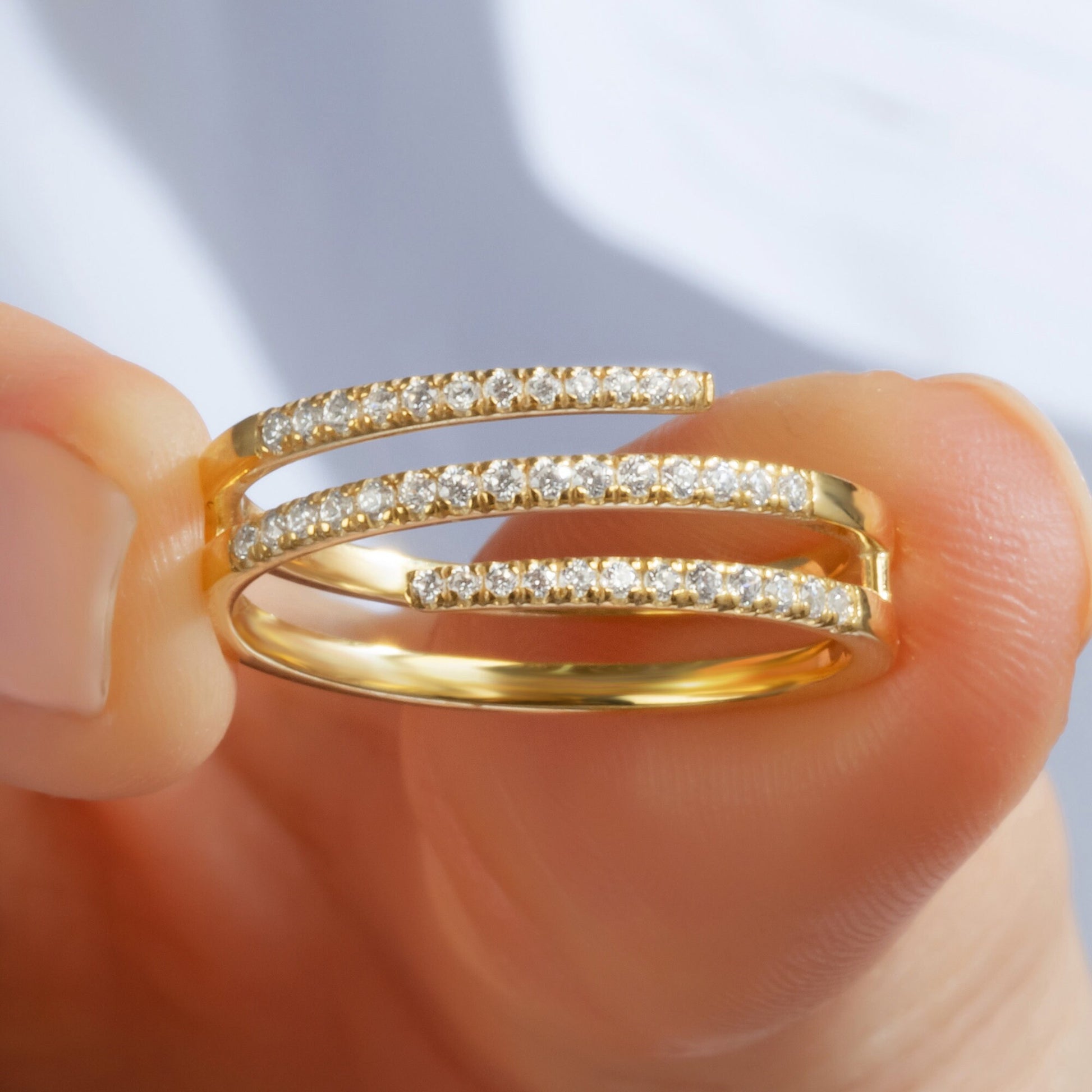 Diamond Spiral Cuff Ring / 14k Gold Spiral Diamond Cuff Ring / Anniversary Ring / Wedding Band / Stacking Ring / Bridal Gift / Birthday Gift