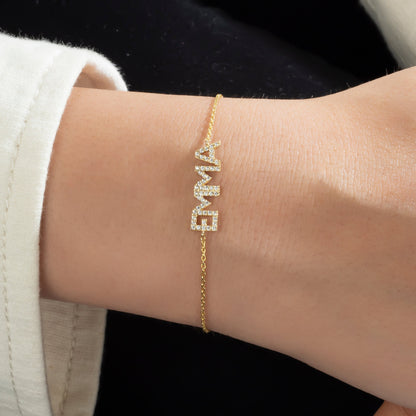 Diamond Name Bracelet / 14k Personalized Diamond Name Bracelet / Personalized Diamond Letter Bracelet / Birthday Gift / Diamond Gift Ideas