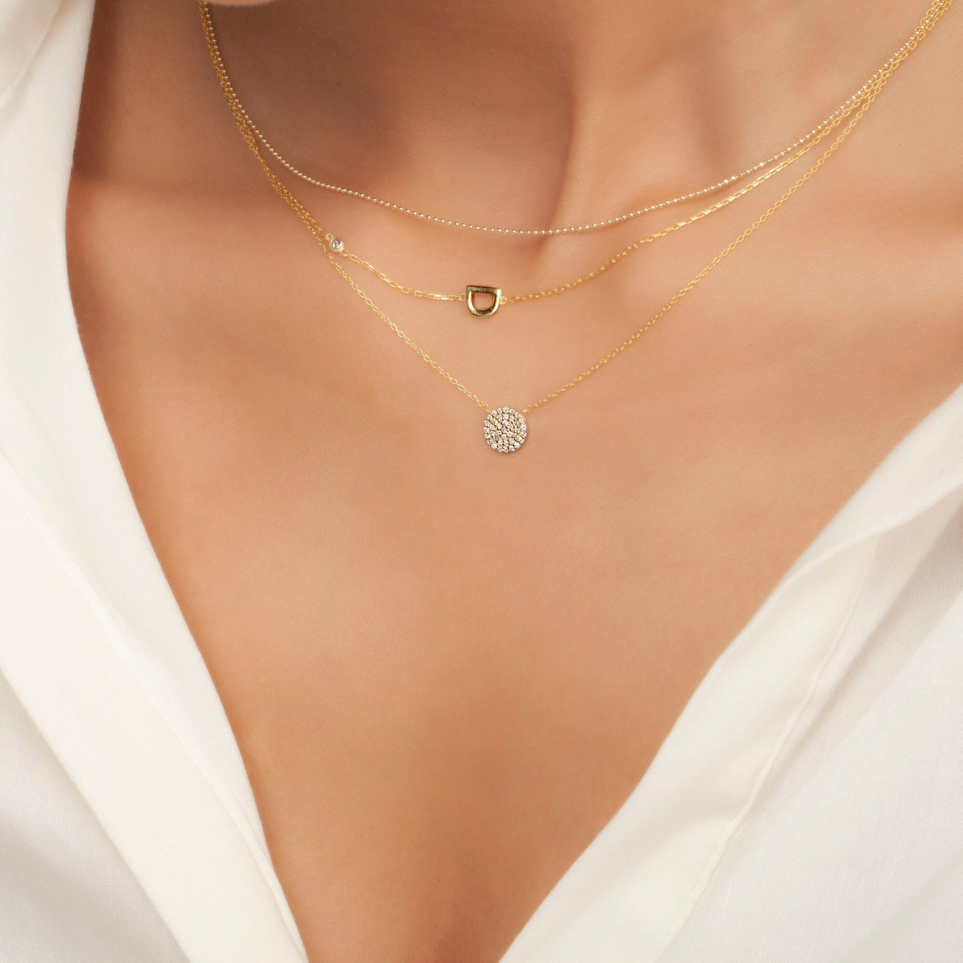 Diamond Disc Necklace / 14k Gold Pave Diamond Disc Necklace / Birthday Gift / Graduation Gift / Anniversary Gift / Bridal Gift