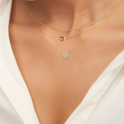 Diamond Disc Necklace / 14k Gold Pave Diamond Disc Necklace / Birthday Gift / Graduation Gift / Anniversary Gift / Bridal Gift