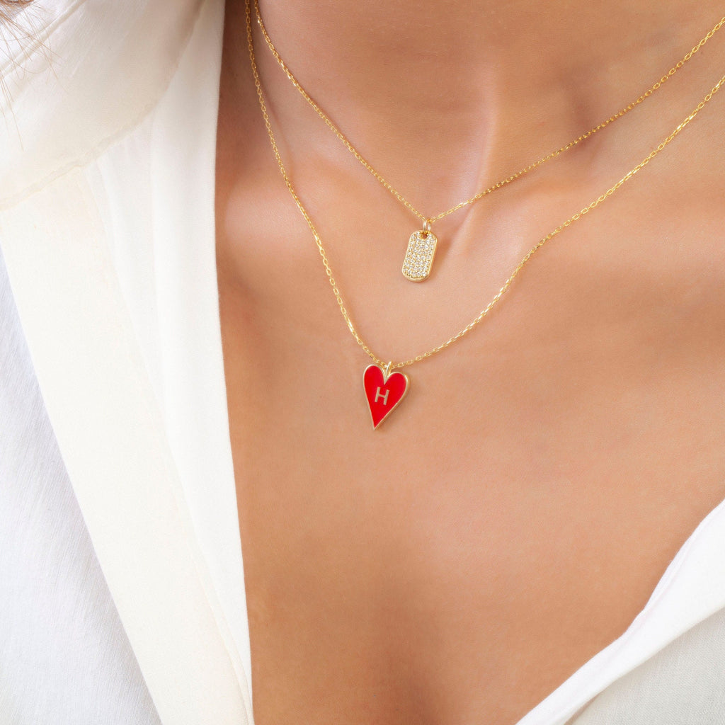 14k Gold and Enamel Heart Initial Necklace / 14k Gold Enamel Heart Necklace / Initial Heart Necklace / Birthday Gift / Graduation Gift