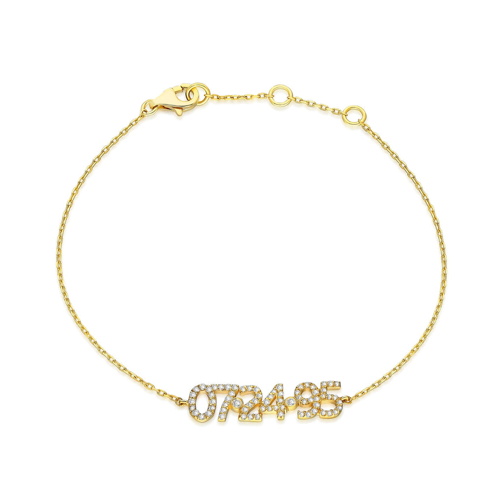 Diamond Date Bracelet/ 14k Gold and Diamond Date Bracelet/ Diamond Coordiante Bracelet / Diamond Birthdate Bracelet