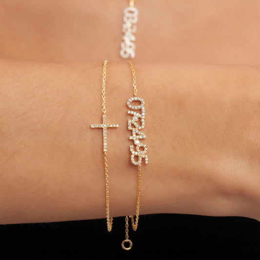 Diamond Date Bracelet/ 14k Gold and Diamond Date Bracelet/ Diamond Coordiante Bracelet / Diamond Birthdate Bracelet