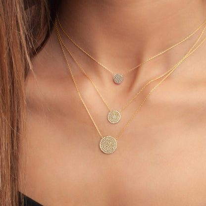 Diamond Disc Necklace / 14k Gold Pave Diamond Disc Necklace / Birthday Gift / Graduation Gift / Anniversary Gift / Bridal Gift