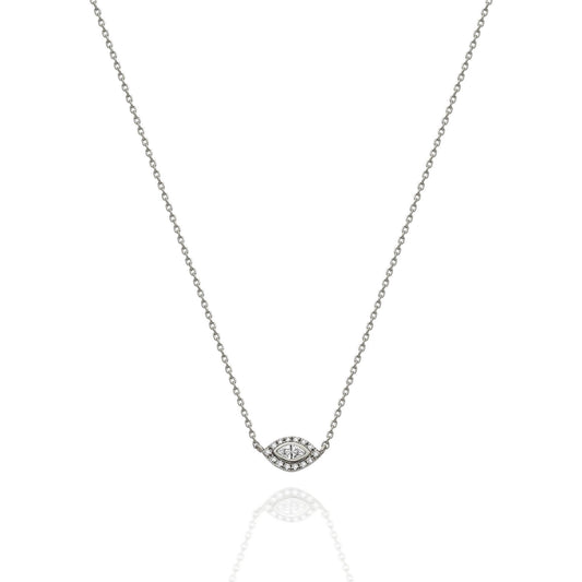 Diamond Evil Eye Necklace / 14k Gold or Silver Solitaire Diamond Evil Eye Charm Necklace / Protection Necklace / Diamond Layering Necklace