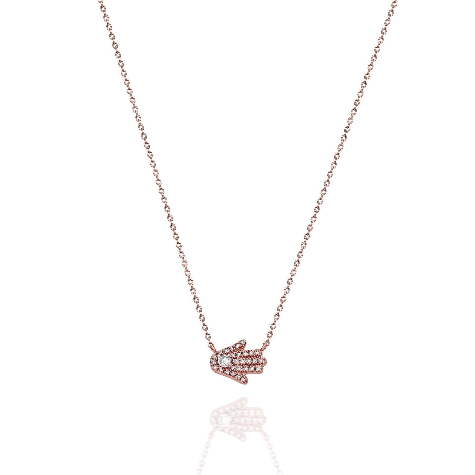 Diamond Hamsa Necklace / 14k Gold and Diamond Hamsa Necklace / Sideway Hamsa Necklace / Dainty Hamsa Necklace / Holiday Gift