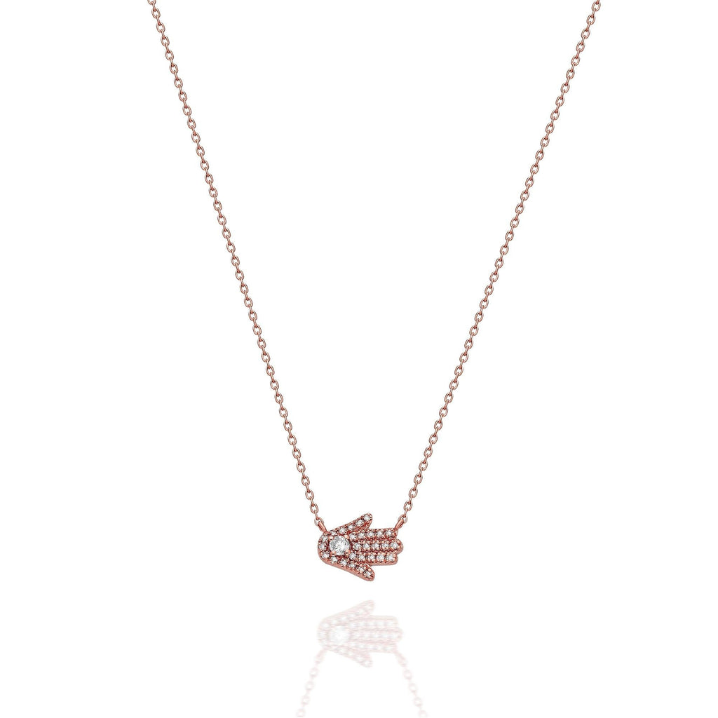 Diamond Hamsa Necklace / 14k Gold and Diamond Hamsa Necklace / Sideway Hamsa Necklace / Dainty Hamsa Necklace / Holiday Gift