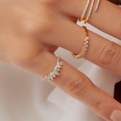 Curved Diamond Wedding Band / 14k Marquise and Round Diamond Wedding Ring / Stacking Ring / Diamond Bridal Gift Ideas