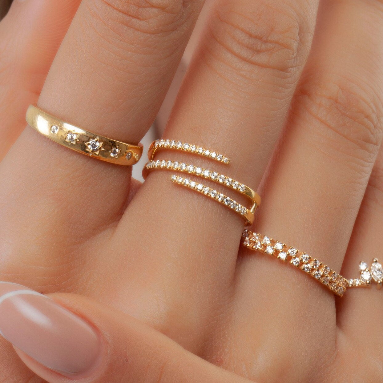 Diamond Spiral Cuff Ring / 14k Gold Spiral Diamond Cuff Ring / Anniversary Ring / Wedding Band / Stacking Ring / Bridal Gift / Birthday Gift