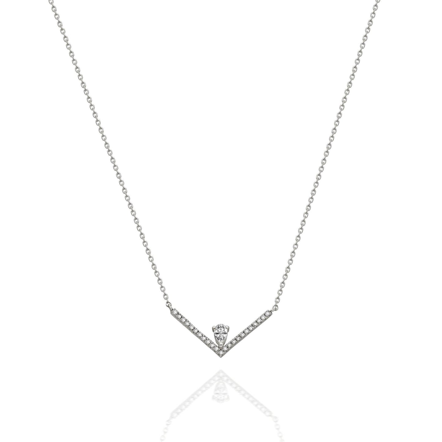 Diamond Chevron Necklace / 14k Gold Diamond V Necklace / Pear Diamond Necklace / Dainty Diamond Necklace Diamond Holiday Gift